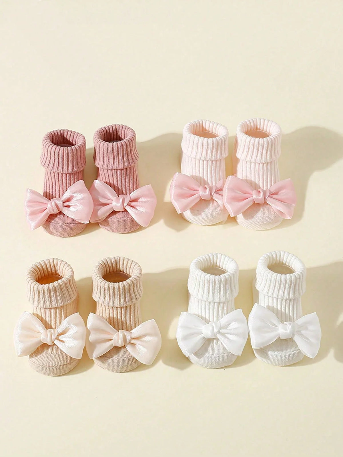 4 Pairs Toddler Socks with Bows, Soft Cotton Cute Ankle Socks for Infants Girls, Fashion Anty-Slip Newborn Baby Socks 0-24 Month