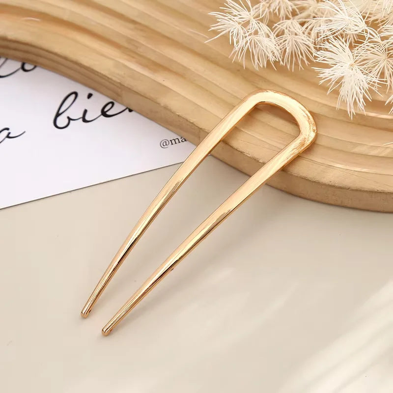 Thick U‑Shaped Metal Hair Forks, Simple Geometric Hair Pins, Hair Accessories for Women Girls