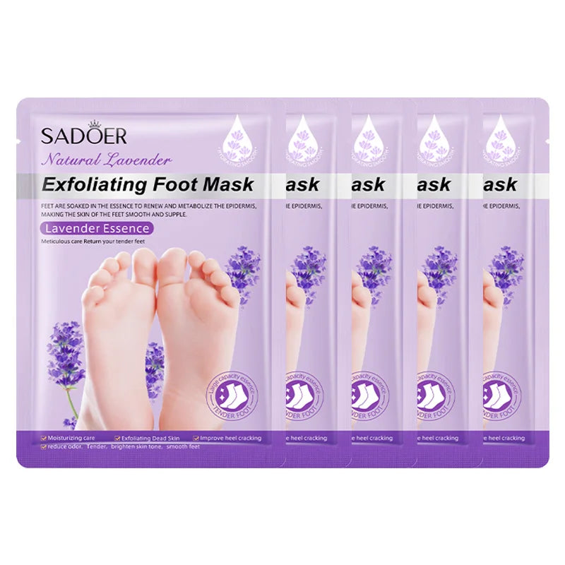 5/10 Pairs SADOER Lavender Foot Mask Moisturizing Whitening Foot Peeling Mask Exfoliating Feet Pedicure Exfoliant Feet Skin Care