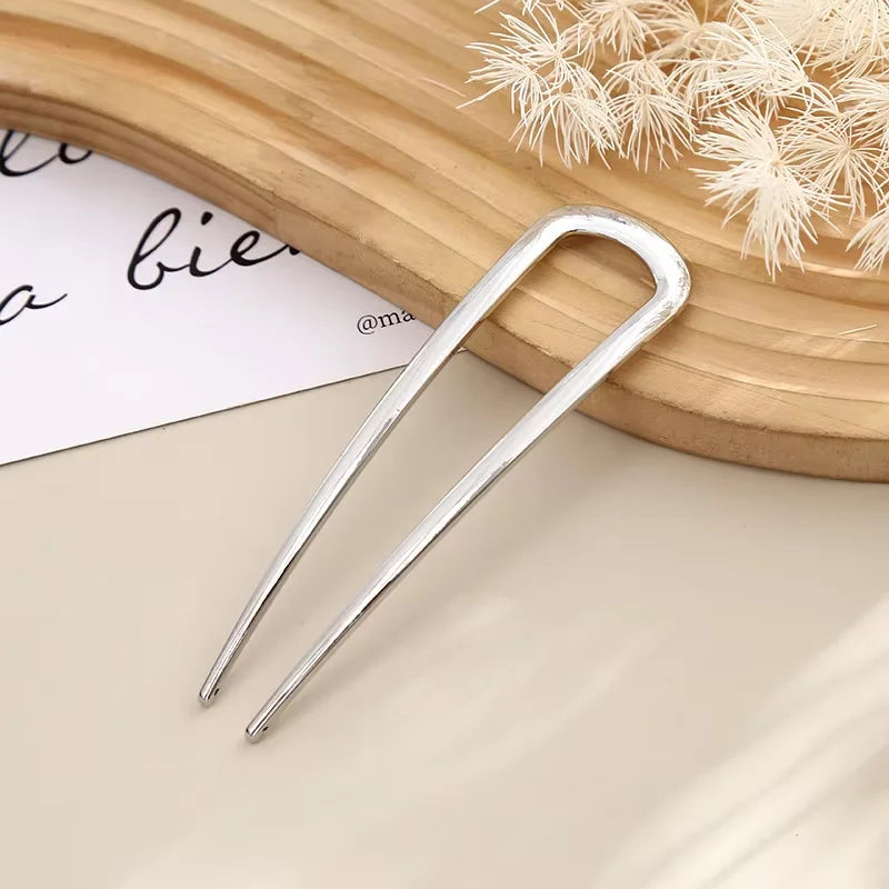 Thick U‑Shaped Metal Hair Forks, Simple Geometric Hair Pins, Hair Accessories for Women Girls