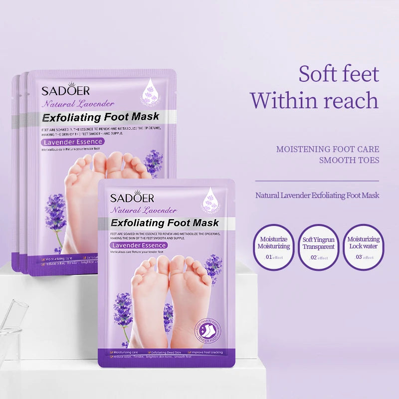 5/10 Pairs SADOER Lavender Foot Mask Moisturizing Whitening Foot Peeling Mask Exfoliating Feet Pedicure Exfoliant Feet Skin Care