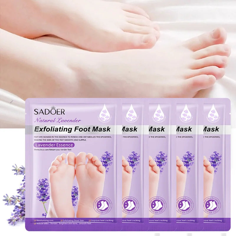 5/10 Pairs SADOER Lavender Foot Mask Moisturizing Whitening Foot Peeling Mask Exfoliating Feet Pedicure Exfoliant Feet Skin Care