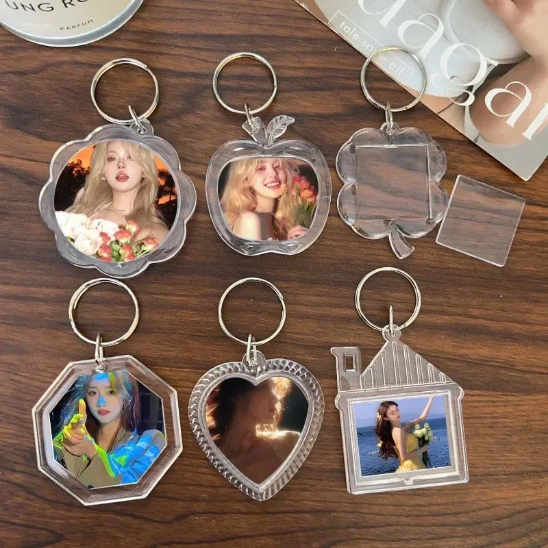 5/30Pcs Blank Photo Frame Keychains Transparent Acrylic Insert Photo Split Key Pendant DIY Key Holder Couple Anniversary Gifts
