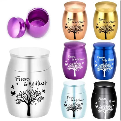 7 Colors Mini Keepsake Urn for Human Ashes, Tree of Life Aluminum Alloy Cremation Urn, Small Memorial Ashes Holder