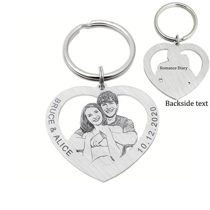 Double-Sided Engraving Is Possible, Customized Photo Portrait Heart-Shaped Stainless Steel Keychain, a Warm and Personalized Keepsake, Suitable for Daily Key Storage and as a Portable Accessory. It Can Be Used as an Exclusive Gift for Birthdays, Anniversa