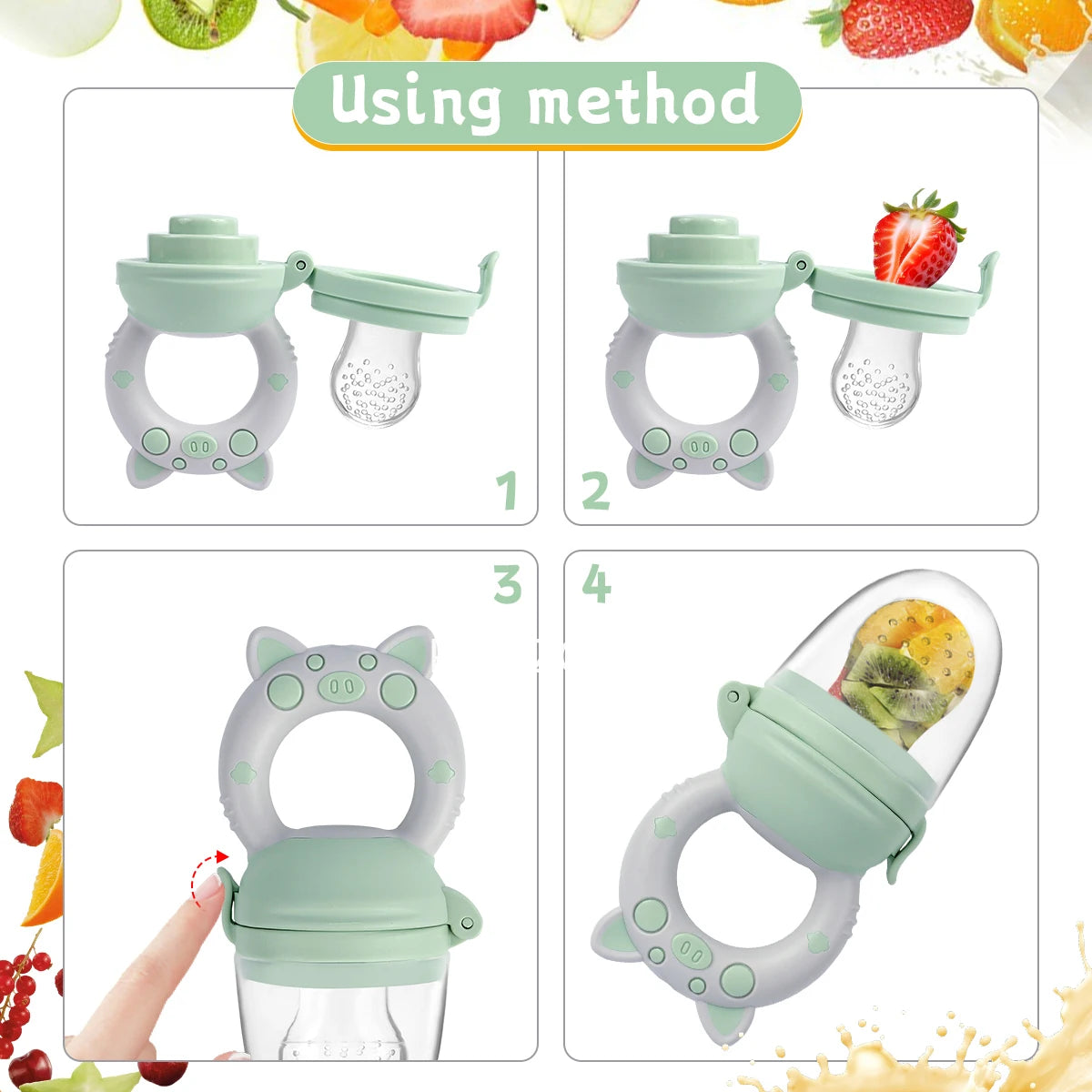 4pcs/set Silicone Fruit & Vegetable Feeder for Infants and Toddlers 6-36 Months Food Grade Teething & Feeding Pacifier