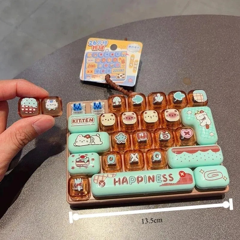In Stock ///26Grid Keycap Clicker Anti Stress Fidget Keyboard Keychain Decompression Button Cartoon Party Favor Gift 26구 키캡 키링