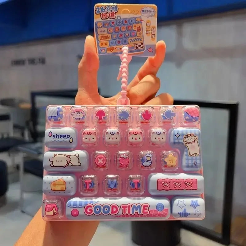 In Stock ///26Grid Keycap Clicker Anti Stress Fidget Keyboard Keychain Decompression Button Cartoon Party Favor Gift 26구 키캡 키링
